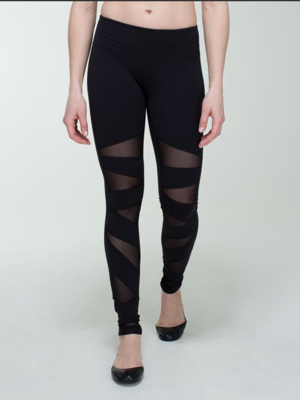 Lululemon Leggings Tech Mesh Tight Black Sheer Mesh Yoga Run Athleisure Size 4